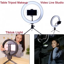 Discover Photo LED Selfie Stick Ring Fill Light 10inch Dimmable Camera Phone Ring Lamp With Table Tripod For Makeup Video Live Studio, RFL